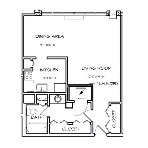 Crystal House Apartments in Arlington, Virginia Studio Floor Plan